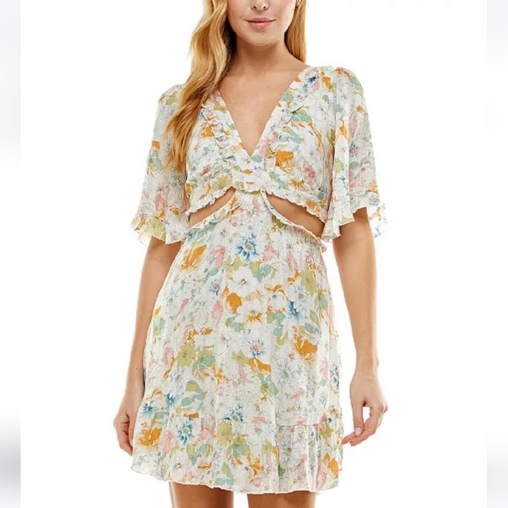 CITY STUDIOS Floral Ruffled Cutout Dress Juniors Size 1